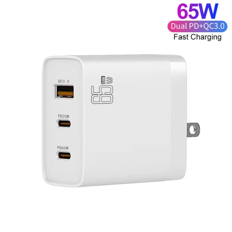 GAN 65W PD45W Dual Type-C+QC3.0 USB Multi Compatible Laptop Adapter EU + US Plug White - Power Supply by PMC TechLife | Online Shopping South Africa | PMC TechLife | Buy Now Pay Later Mobicred