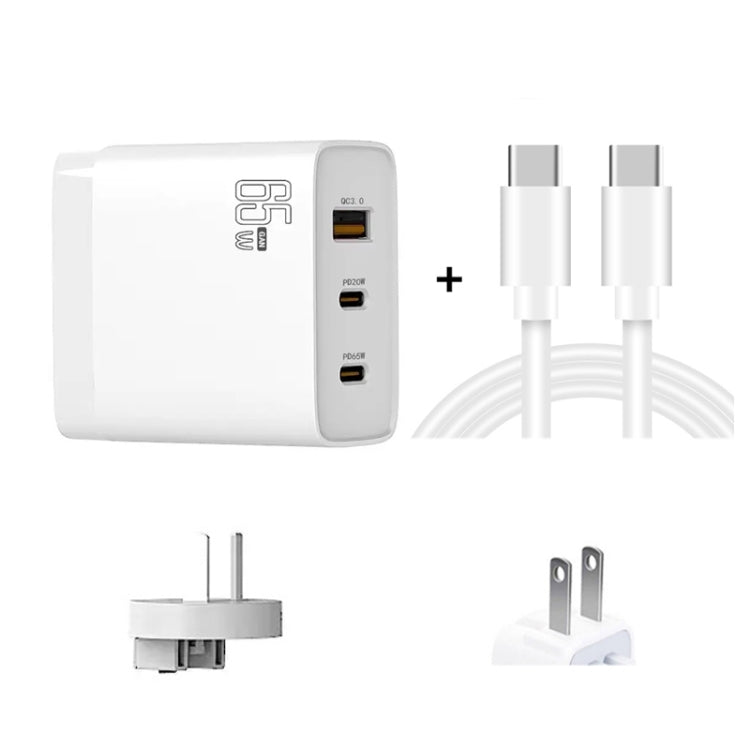 GAN 65W PD45W Dual Type-C / QC3.0 USB  Multi Compatible Charger + 2m USB-C to USB-C Data Cable AU + US Plug White - Cable & Adapter by PMC Jewellery | Online Shopping South Africa | PMC Jewellery | Buy Now Pay Later Mobicred