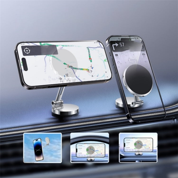 G158 360-Degree Rotating Metal Phone Stand Dashboard Folding Magnetic Car Mount(Silver) - free shipping - PMC TechLife - Order now!