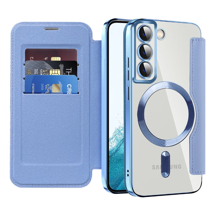 For Samsung Galaxy S22+ 5G MagSafe Magnetic RFID Anti-theft Leather Phone Case(Blue) - Galaxy S22 5G Cases by PMC TechLife | Online Shopping South Africa | PMC TechLife