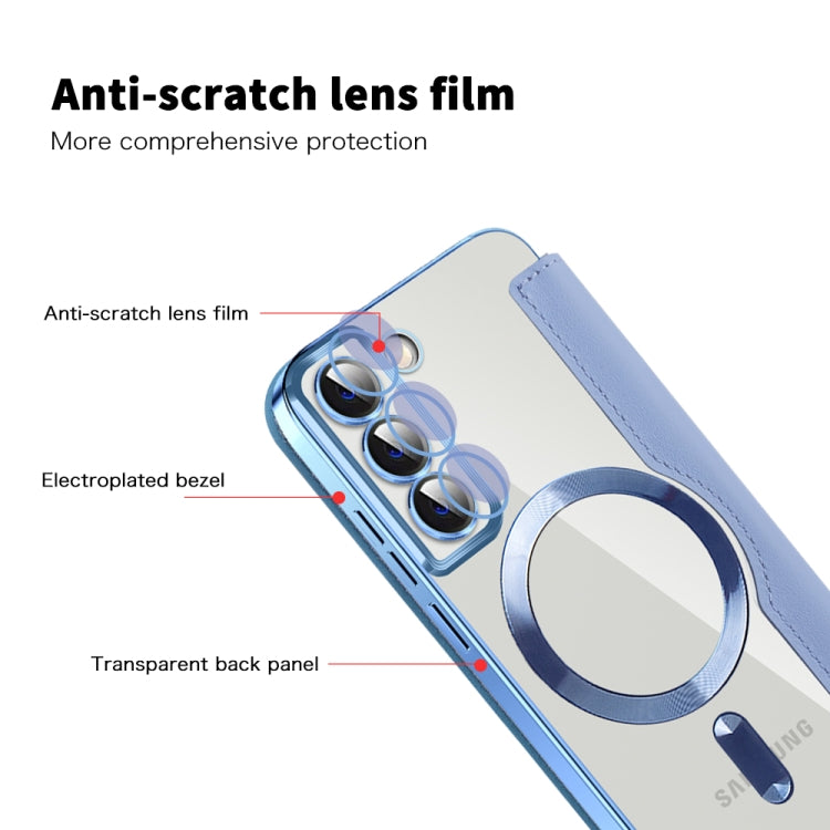 For Samsung Galaxy S22+ 5G MagSafe Magnetic RFID Anti-theft Leather Phone Case(Blue) - Galaxy S22 5G Cases by PMC TechLife | Online Shopping South Africa | PMC TechLife