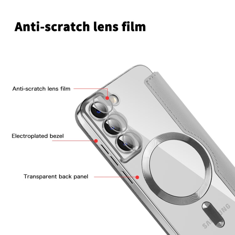 For Samsung Galaxy S22+ 5G MagSafe Magnetic RFID Anti-theft Leather Phone Case(Grey) - Galaxy S22 5G Cases by PMC TechLife | Online Shopping South Africa | PMC TechLife