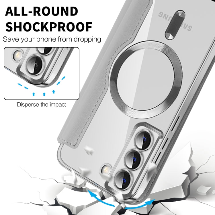 For Samsung Galaxy S22+ 5G MagSafe Magnetic RFID Anti-theft Leather Phone Case(Grey) - Galaxy S22 5G Cases by PMC TechLife | Online Shopping South Africa | PMC TechLife