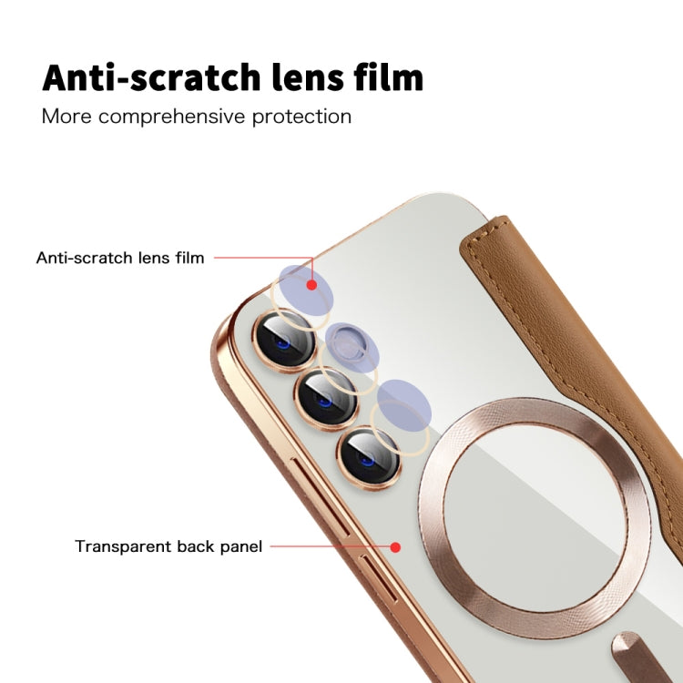 For Samsung Galaxy S23 FE 5G Shield MagSafe RFID Anti-theft Leather Phone Case(Brown) - Galaxy S23 FE 5G Cases by PMC TechLife | Online Shopping South Africa | PMC TechLife | Buy Now Pay Later Mobicred