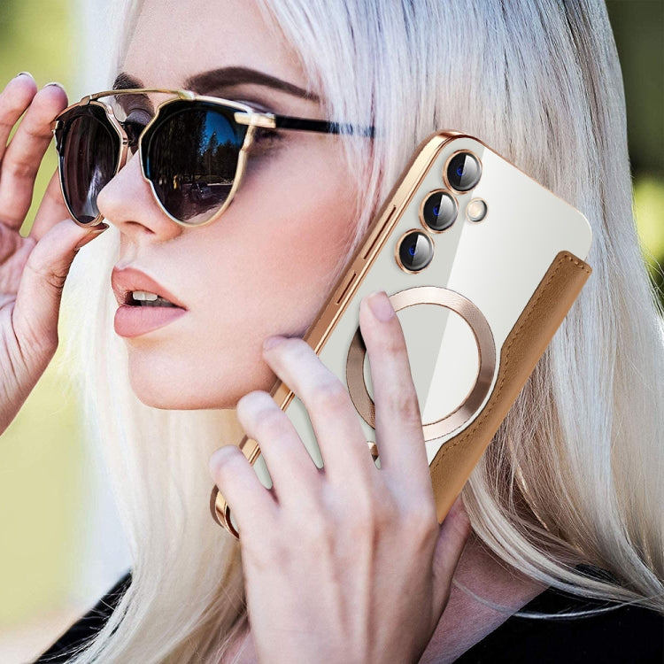 For Samsung Galaxy S23 FE 5G Shield MagSafe RFID Anti-theft Leather Phone Case(Brown) - Galaxy S23 FE 5G Cases by PMC TechLife | Online Shopping South Africa | PMC TechLife | Buy Now Pay Later Mobicred