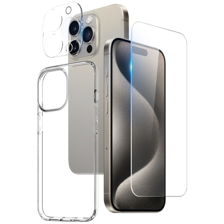 For iPhone 15 Pro NORTHJO 3 in 1 TPU Phone Case with Screen Film and Lens Film(Clear) - free shipping - PMC TechLife - Order now!