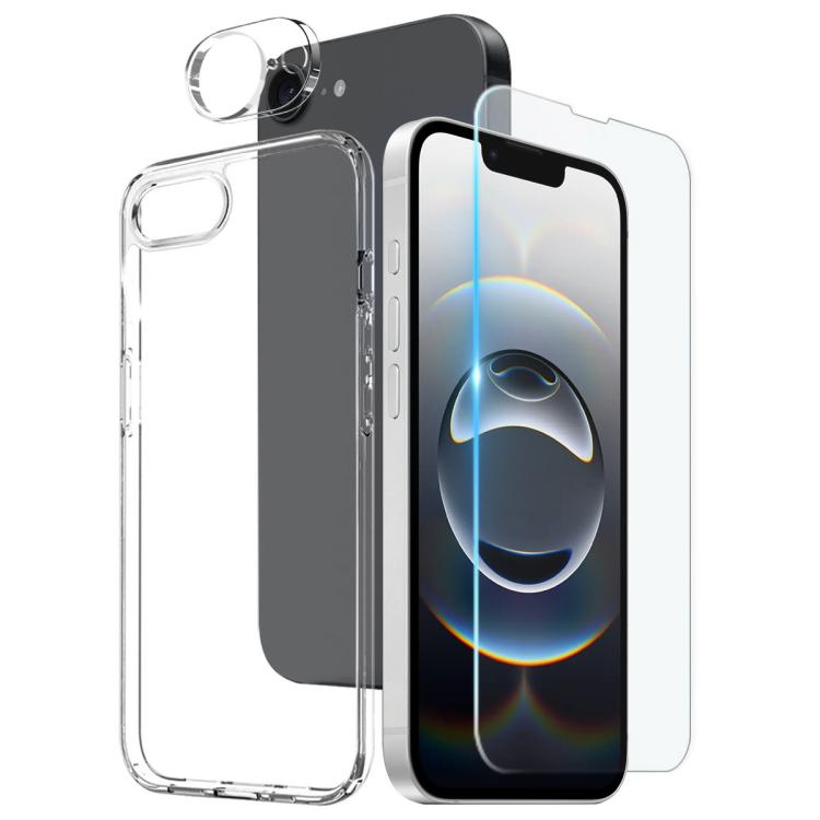 For iPhone 16e NORTHJO 3 in 1 TPU Phone Case with Screen Film and Lens Film(Clear) - iPhone 16e Cases by NORTHJO | Online Shopping South Africa | PMC TechLife | Buy Now Pay Later Mobicred
