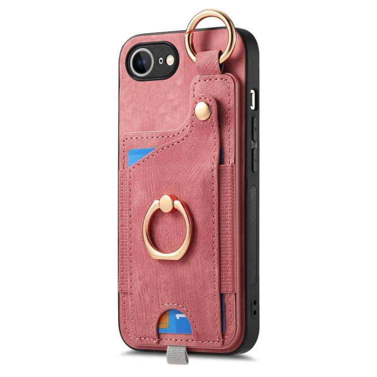 For iPhone SE 2024 Retro Skin-feel Ring Card Bag Phone Case with Hang Loop(Pink) - iPhone 16e Cases by PMC TechLife | Online Shopping South Africa | PMC TechLife | Buy Now Pay Later Mobicred