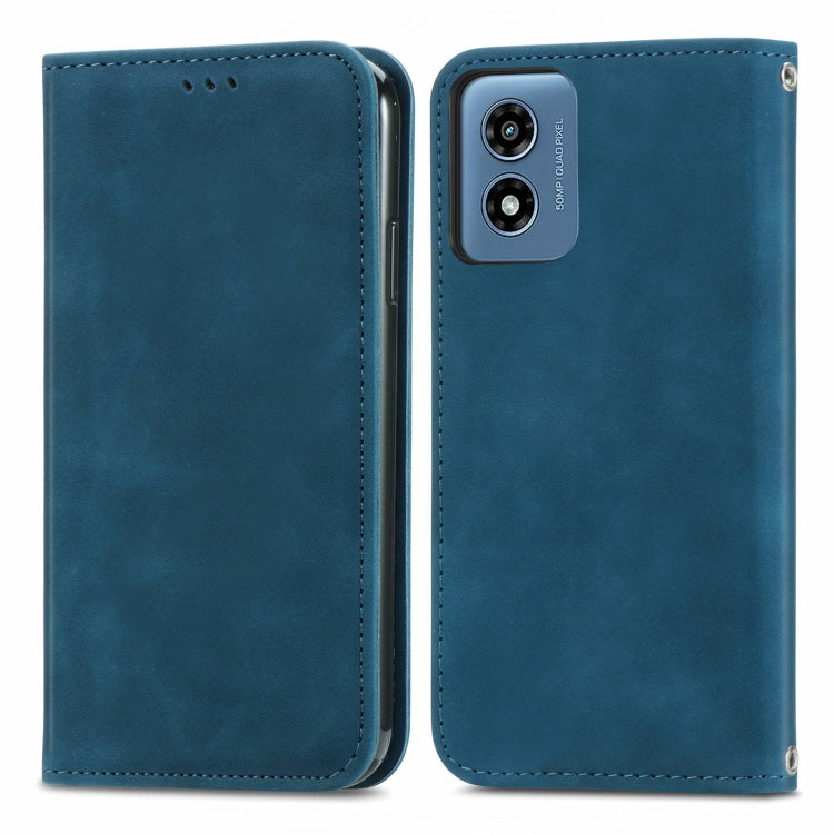 For Motorola Moto G Play 2024 Retro Skin Feel Magnetic Flip Leather Phone Case(Blue) - Motorola Cases by PMC Jewellery | Online Shopping South Africa | PMC Jewellery | Buy Now Pay Later Mobicred