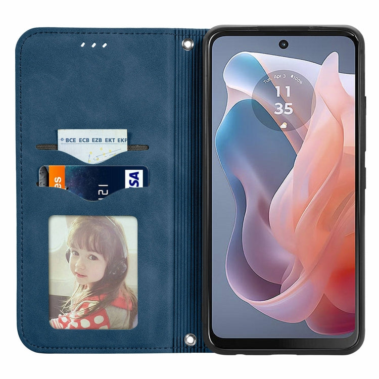 For Motorola Moto G Play 2024 Retro Skin Feel Magnetic Flip Leather Phone Case(Blue) - Motorola Cases by PMC Jewellery | Online Shopping South Africa | PMC Jewellery | Buy Now Pay Later Mobicred