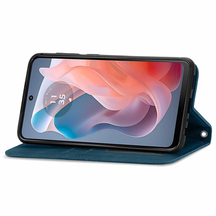 For Motorola Moto G Play 2024 Retro Skin Feel Magnetic Flip Leather Phone Case(Blue) - Motorola Cases by PMC Jewellery | Online Shopping South Africa | PMC Jewellery | Buy Now Pay Later Mobicred