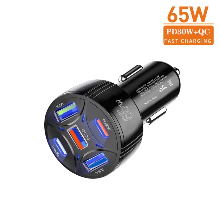 TE-P50 65W PD30W Type-C x 2 + USB x 3 Multi Port Car Charger(Black) - Car Charger by PMC TechLife | Online Shopping South Africa | PMC TechLife | Buy Now Pay Later Mobicred