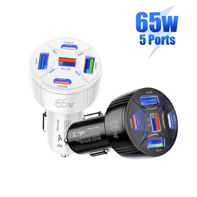 TE-P50 65W PD30W Type-C x 2 + USB x 3 Multi Port Car Charger(Black) - Car Charger by PMC TechLife | Online Shopping South Africa | PMC TechLife | Buy Now Pay Later Mobicred