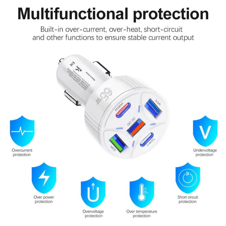 TE-P50 65W PD30W Type-C x 2 + USB x 3 Multi Port Car Charger with 1m Type-C to 8 Pin Data Cable(Black) - Car Charger by PMC TechLife | Online Shopping South Africa | PMC TechLife | Buy Now Pay Later Mobicred