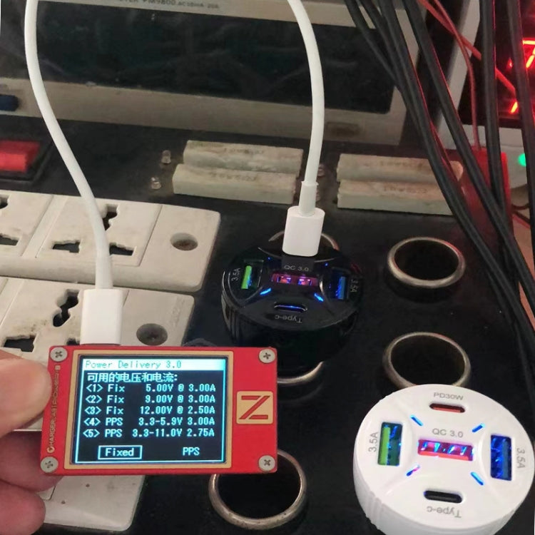 TE-P50 65W PD30W Type-C x 2 + USB x 3 Multi Port Car Charger with 1m Type-C to 8 Pin Data Cable(Black) - Car Charger by PMC TechLife | Online Shopping South Africa | PMC TechLife | Buy Now Pay Later Mobicred