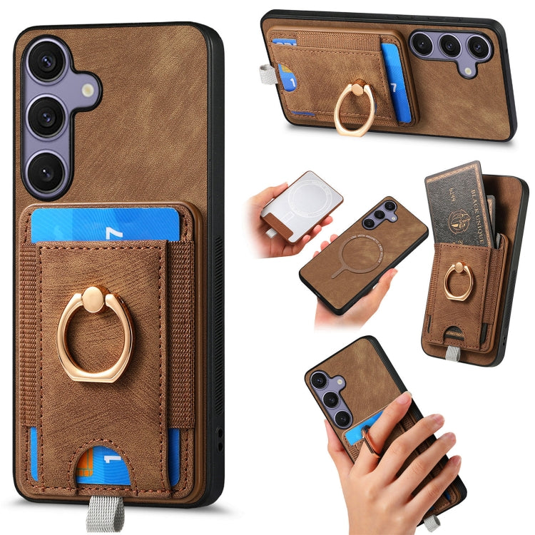 For Samsung Galaxy S25 5G Retro Splitable Magnetic Card Bag Leather Phone Case(Brown) - Galaxy Phone Cases by PMC Jewellery | Online Shopping South Africa | PMC Jewellery | Buy Now Pay Later Mobicred