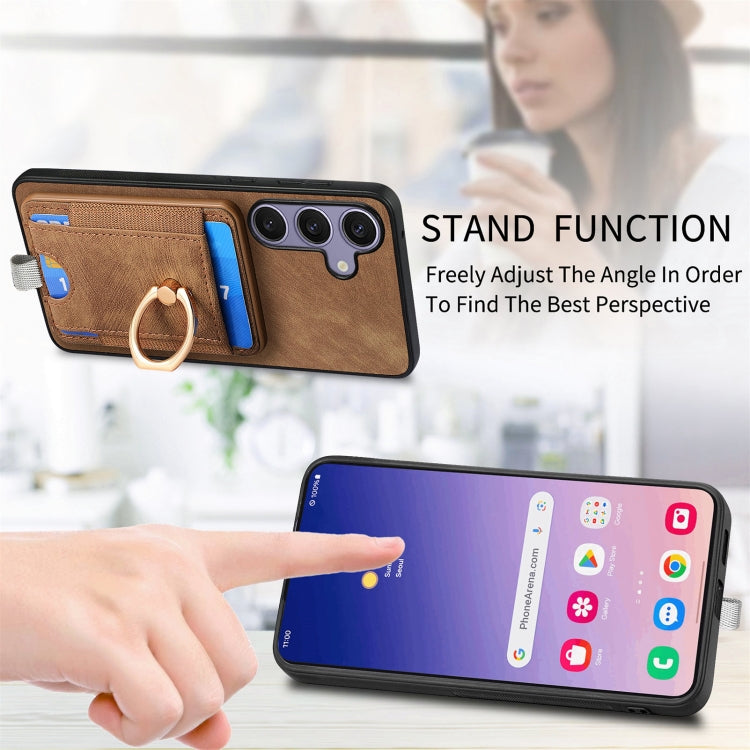 For Samsung Galaxy S25 5G Retro Splitable Magnetic Card Bag Leather Phone Case(Brown) - Galaxy Phone Cases by PMC Jewellery | Online Shopping South Africa | PMC Jewellery | Buy Now Pay Later Mobicred