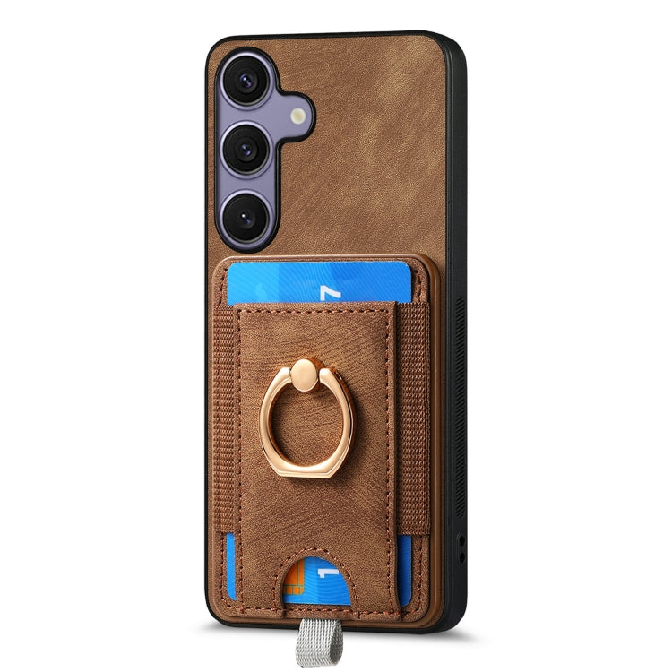 For Samsung Galaxy S25+ 5G Retro Splitable Magnetic Card Bag Leather Phone Case(Brown) - Galaxy Phone Cases by PMC Jewellery | Online Shopping South Africa | PMC Jewellery | Buy Now Pay Later Mobicred