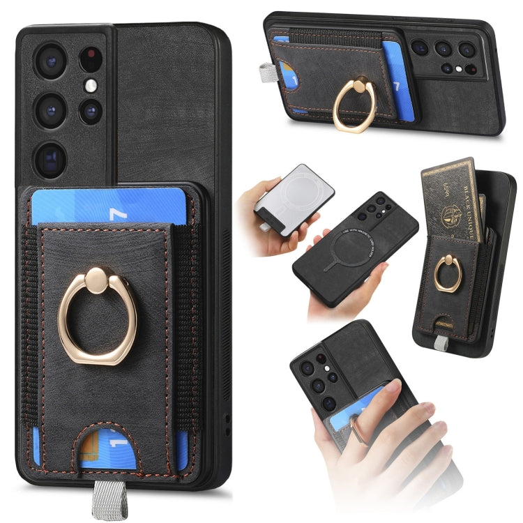 For Samsung Galaxy S25 Ultra 5G Retro Splitable Magnetic Card Bag Leather Phone Case(Black) - Galaxy Phone Cases by PMC Jewellery | Online Shopping South Africa | PMC Jewellery | Buy Now Pay Later Mobicred