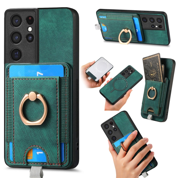 For Samsung Galaxy S25 Ultra 5G Retro Splitable Magnetic Card Bag Leather Phone Case(Green) - Galaxy Phone Cases by PMC Jewellery | Online Shopping South Africa | PMC Jewellery | Buy Now Pay Later Mobicred