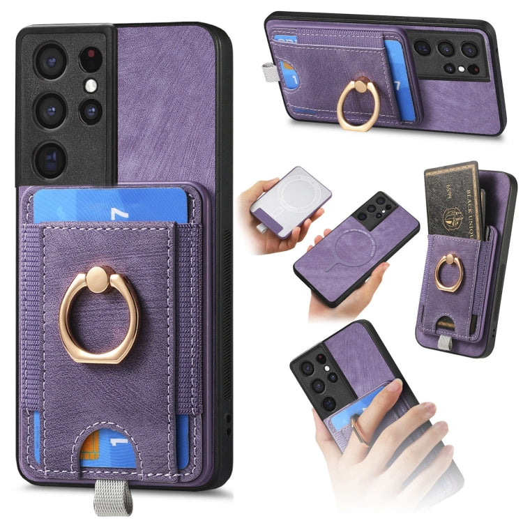 For Samsung Galaxy S25 Ultra 5G Retro Splitable Magnetic Card Bag Leather Phone Case(Purple) - Galaxy Phone Cases by PMC Jewellery | Online Shopping South Africa | PMC Jewellery | Buy Now Pay Later Mobicred