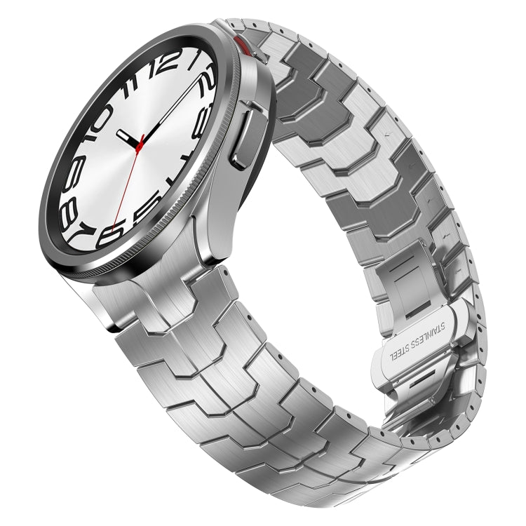 For Samsung Galaxy Watch6 Classic 43 / 47mm Lron Man Curved Connection Stainless Steel Watch Band(Silver) - Watch Bands by PMC TechLife | Online Shopping South Africa | PMC TechLife
