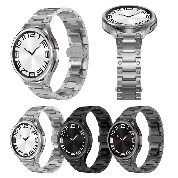 For Samsung Galaxy Watch 6 40 / 44mm Dual Circle Curved Connection Stainless Steel Watch Band(Black) - Watch Bands by PMC TechLife | Online Shopping South Africa | PMC TechLife