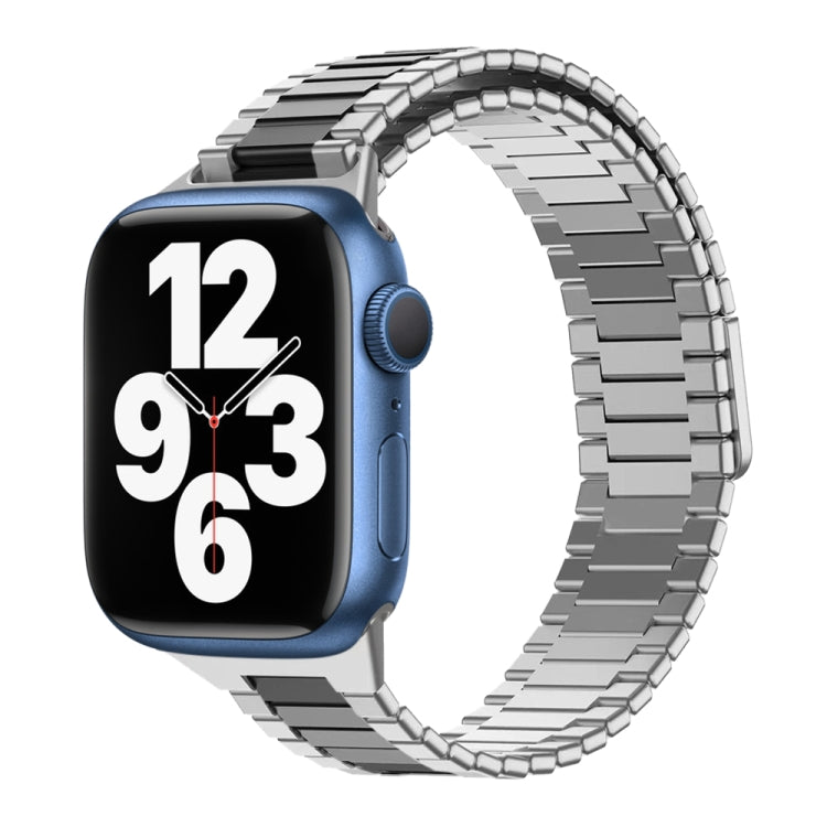 For Apple Watch Series 7 41mm Bamboo Magnetic Stainless Steel Metal Watch Strap(Silver Black) - Watch Bands by PMC TechLife | Online Shopping South Africa | PMC TechLife