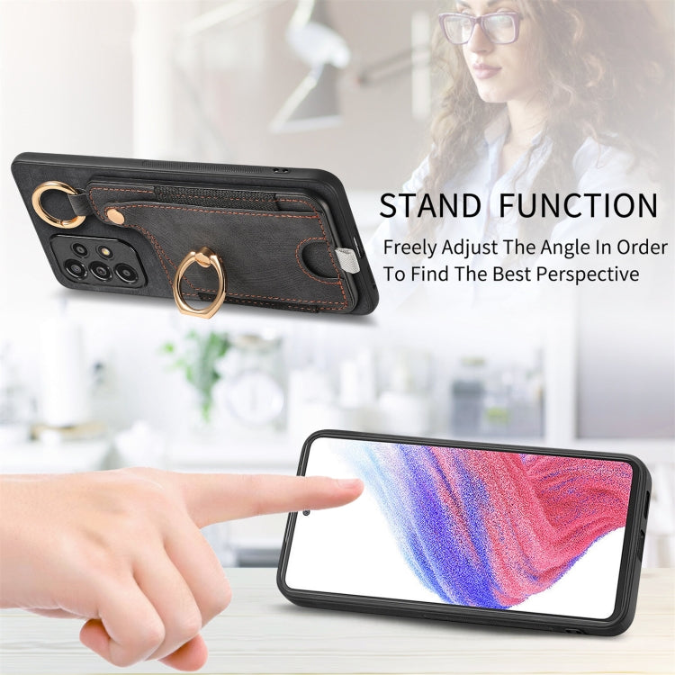 For Samsung Galaxy A25 Retro Skin-feel Ring Card Bag Phone Case with Hang Loop(Black) - Galaxy Phone Cases by PMC TechLife | Online Shopping South Africa | PMC TechLife | Buy Now Pay Later Mobicred