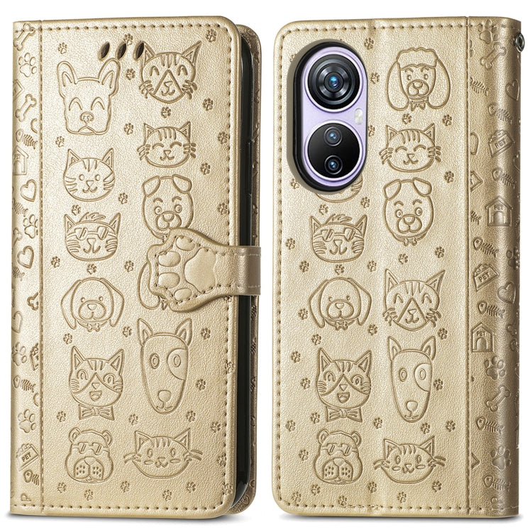 For Blackview A200 Pro Cat and Dog Embossed Leather Phone Case(Gold) - More Brand by PMC TechLife | Online Shopping South Africa | PMC TechLife