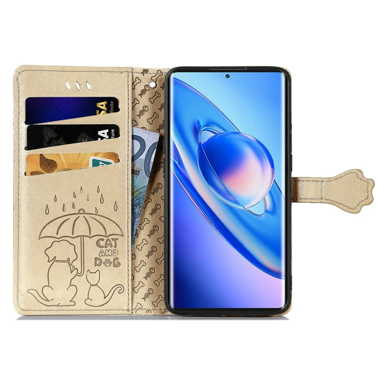 For Blackview A200 Pro Cat and Dog Embossed Leather Phone Case(Gold) - More Brand by PMC TechLife | Online Shopping South Africa | PMC TechLife