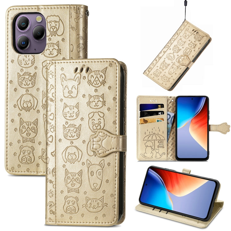 For Blackview A96 Cat and Dog Embossed Leather Phone Case(Gold) - More Brand by PMC TechLife | Online Shopping South Africa | PMC TechLife