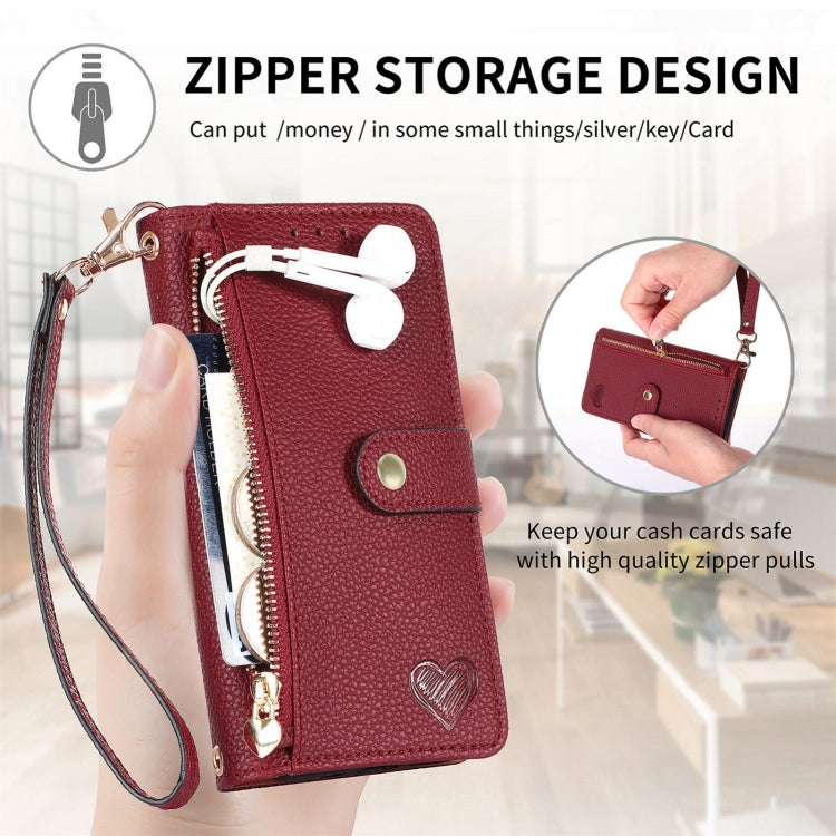 For Samsung Galaxy S24+ 5G Love Zipper Lanyard Leather Phone Case(Red) - free shipping - PMC Jewellery - Order now!