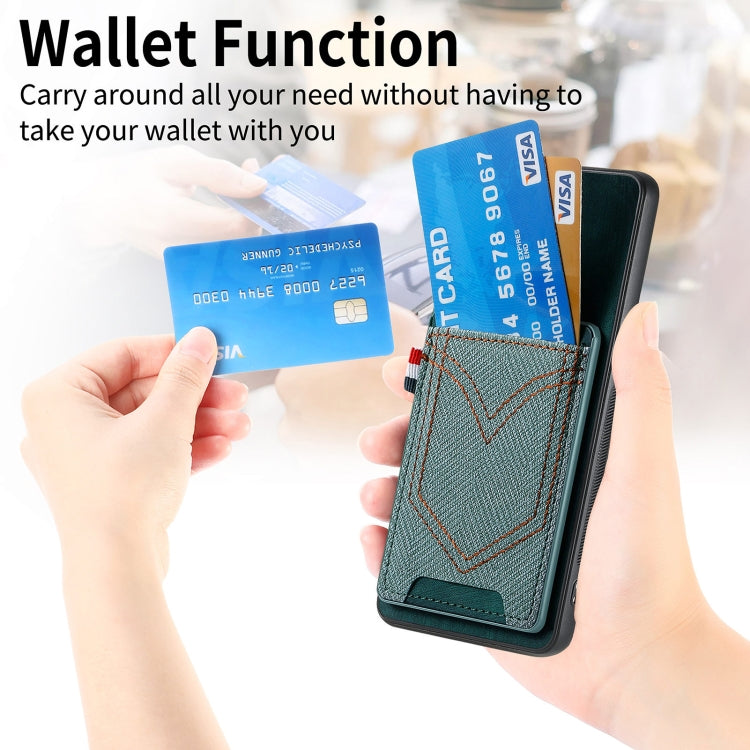 For Samsung Galaxy S25 5G Denim Texture Leather Skin Phone Case with Card Slot(Green) - Galaxy S25 5G Cases by PMC Jewellery | Online Shopping South Africa | PMC Jewellery | Buy Now Pay Later Mobicred