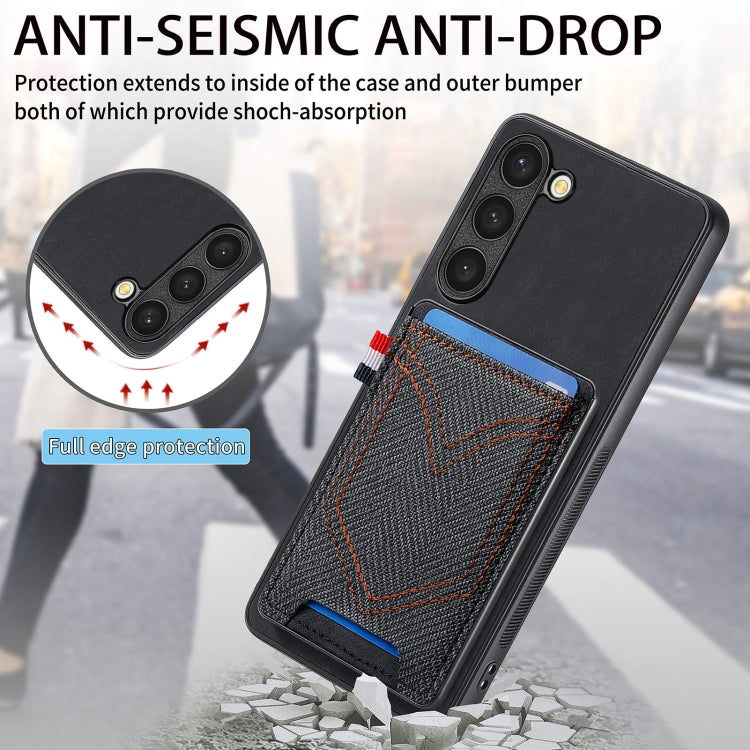 For Samsung Galaxy S25+ 5G Denim Texture Leather Skin Phone Case with Card Slot(Black) - Galaxy S25+ 5G Cases by PMC Jewellery | Online Shopping South Africa | PMC Jewellery | Buy Now Pay Later Mobicred
