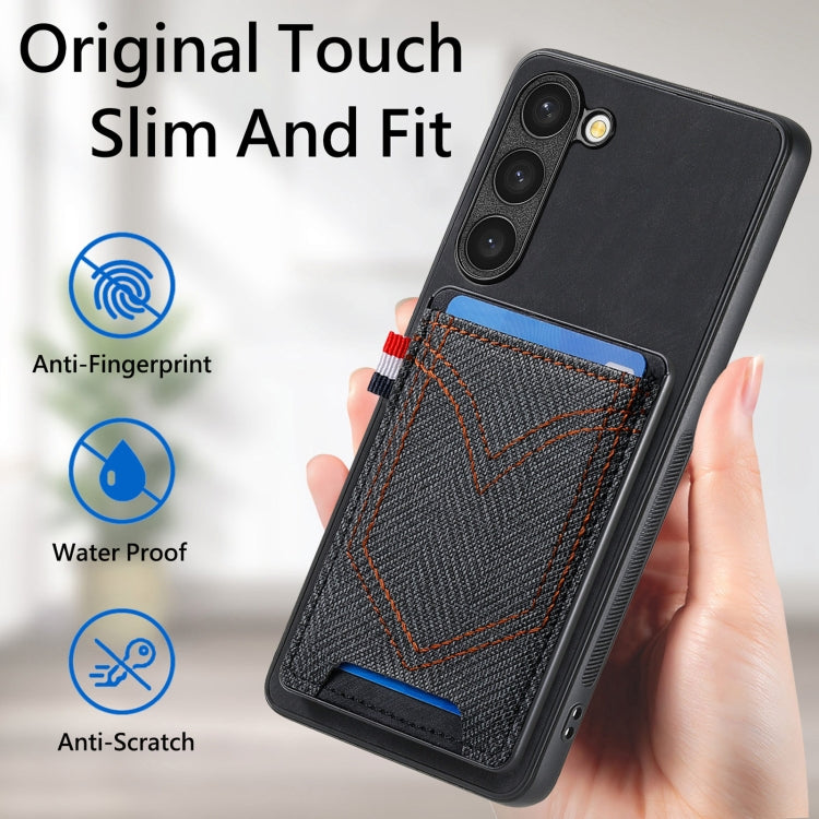 For Samsung Galaxy S25+ 5G Denim Texture Leather Skin Phone Case with Card Slot(Black) - Galaxy S25+ 5G Cases by PMC Jewellery | Online Shopping South Africa | PMC Jewellery | Buy Now Pay Later Mobicred