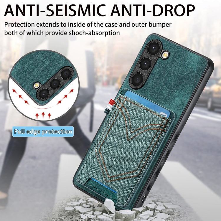 For Samsung Galaxy S25+ 5G Denim Texture Leather Skin Phone Case with Card Slot(Green) - Galaxy S25+ 5G Cases by PMC Jewellery | Online Shopping South Africa | PMC Jewellery | Buy Now Pay Later Mobicred