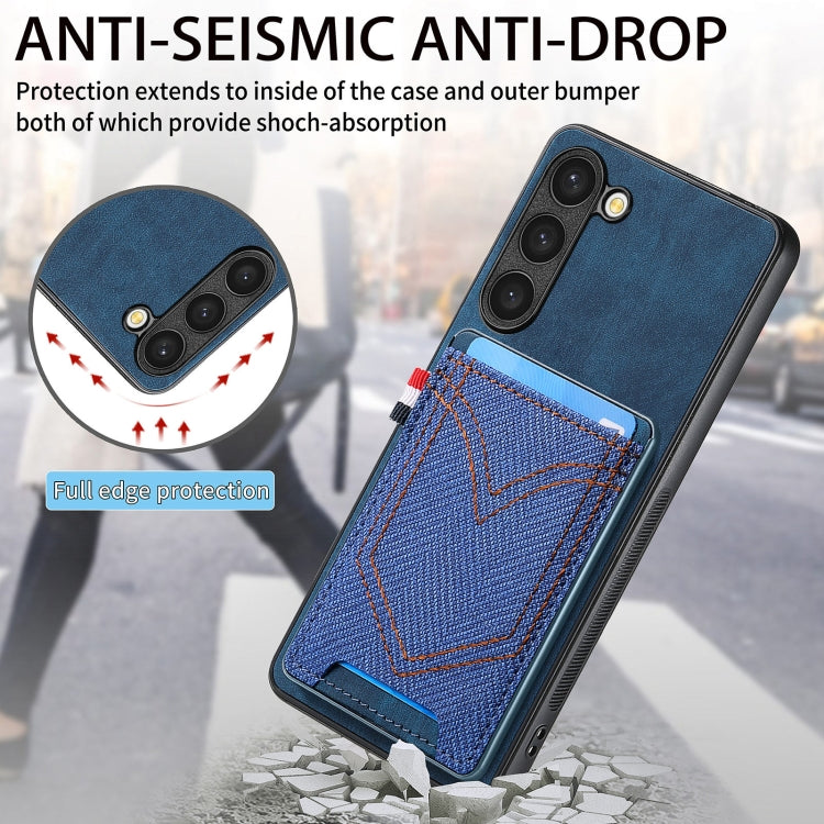 For Samsung Galaxy S25 Ultra 5G Denim Texture Leather Skin Phone Case with Card Slot(Blue) - Galaxy S25 Ultra 5G Cases by PMC Jewellery | Online Shopping South Africa | PMC Jewellery | Buy Now Pay Later Mobicred