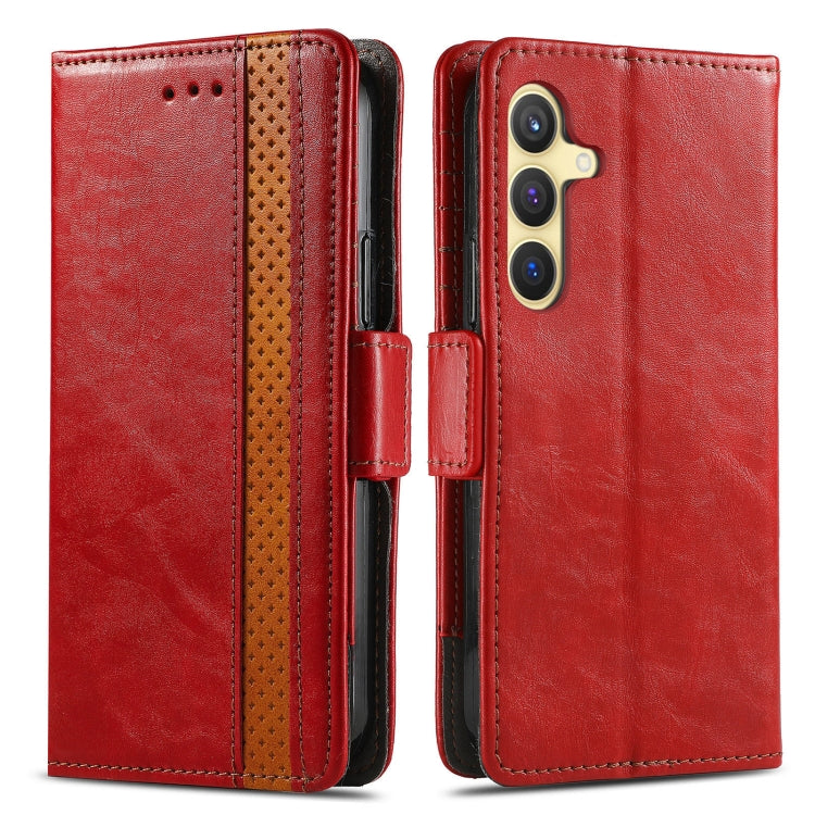 For Samsung Galaxy S25 5G CaseNeo Splicing Dual Magnetic Buckle Leather Phone Case(Red) - Galaxy S25 5G Cases by CaseNeo | Online Shopping South Africa | PMC Jewellery | Buy Now Pay Later Mobicred