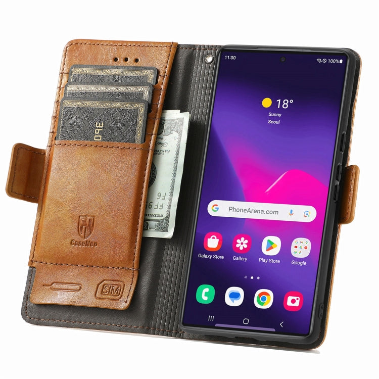 For Samsung Galaxy S25 Ultra 5G CaseNeo Splicing Dual Magnetic Buckle Leather Phone Case(Khaki) - Galaxy S25 Ultra 5G Cases by CaseNeo | Online Shopping South Africa | PMC Jewellery | Buy Now Pay Later Mobicred