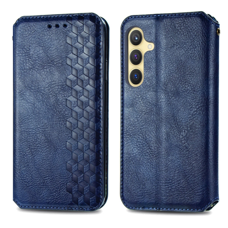 For Samsung Galaxy S25 5G Cubic Grid Pressed Magnetic Leather Phone Case(Blue) - Galaxy S25 5G Cases by PMC Jewellery | Online Shopping South Africa | PMC Jewellery | Buy Now Pay Later Mobicred