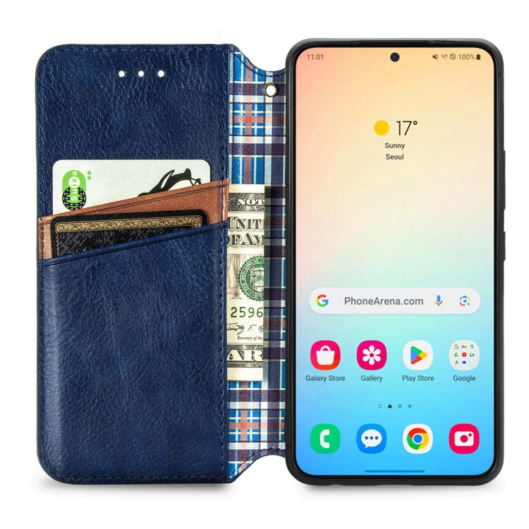 For Samsung Galaxy S25 5G Cubic Grid Pressed Magnetic Leather Phone Case(Blue) - Galaxy S25 5G Cases by PMC Jewellery | Online Shopping South Africa | PMC Jewellery | Buy Now Pay Later Mobicred