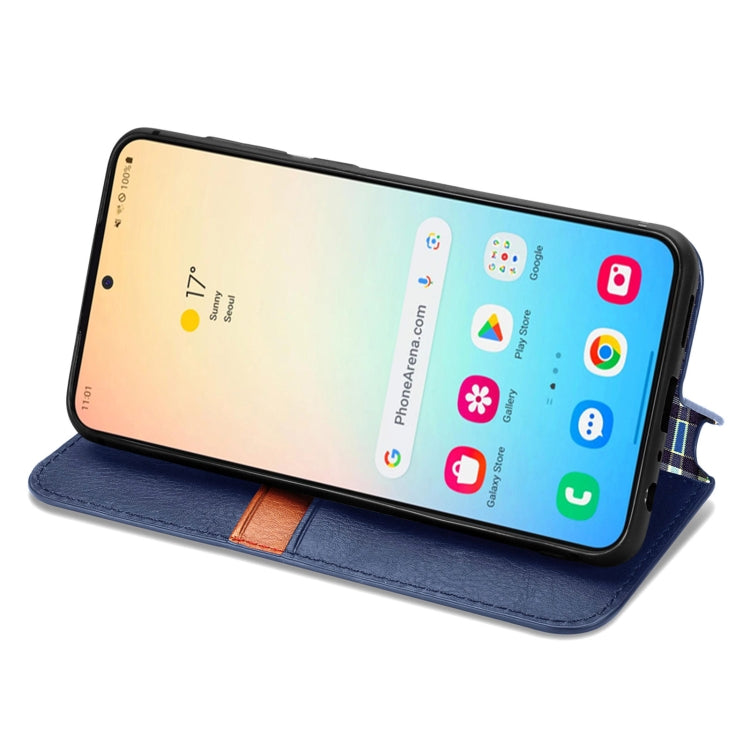 For Samsung Galaxy S25 5G Cubic Grid Pressed Magnetic Leather Phone Case(Blue) - Galaxy S25 5G Cases by PMC Jewellery | Online Shopping South Africa | PMC Jewellery | Buy Now Pay Later Mobicred