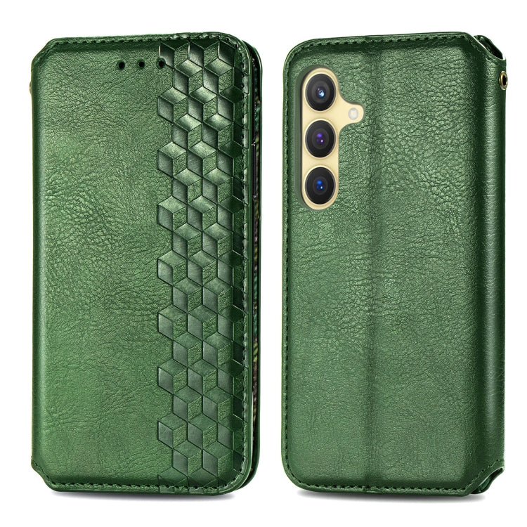 For Samsung Galaxy S25 5G Cubic Grid Pressed Magnetic Leather Phone Case(Green) - Galaxy S25 5G Cases by PMC Jewellery | Online Shopping South Africa | PMC Jewellery | Buy Now Pay Later Mobicred