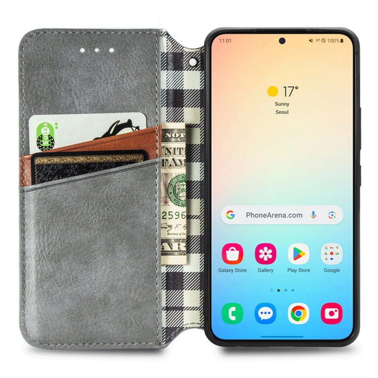 For Samsung Galaxy S25+ 5G Cubic Grid Pressed Magnetic Leather Phone Case(Gray) - Galaxy S25+ 5G Cases by PMC Jewellery | Online Shopping South Africa | PMC Jewellery | Buy Now Pay Later Mobicred