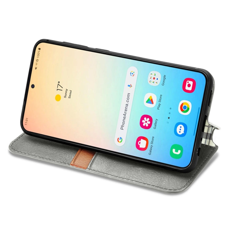 For Samsung Galaxy S25+ 5G Cubic Grid Pressed Magnetic Leather Phone Case(Gray) - Galaxy S25+ 5G Cases by PMC Jewellery | Online Shopping South Africa | PMC Jewellery | Buy Now Pay Later Mobicred