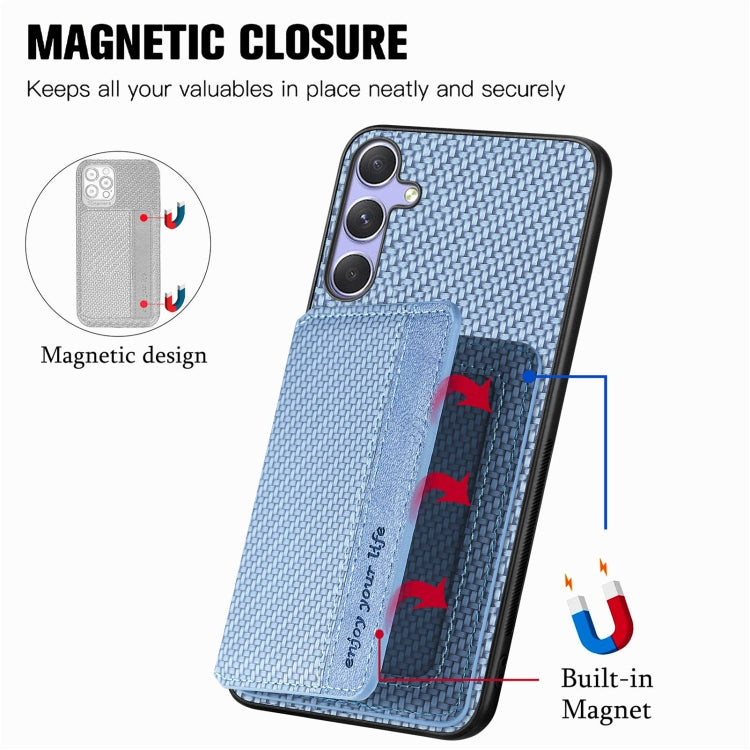 For Samsung Galaxy S25 Ultra 5G Carbon Fiber Magnetic Card Wallet RFID Blocking Phone Case(Blue) - Galaxy S25 Ultra 5G Cases by PMC Jewellery | Online Shopping South Africa | PMC Jewellery | Buy Now Pay Later Mobicred