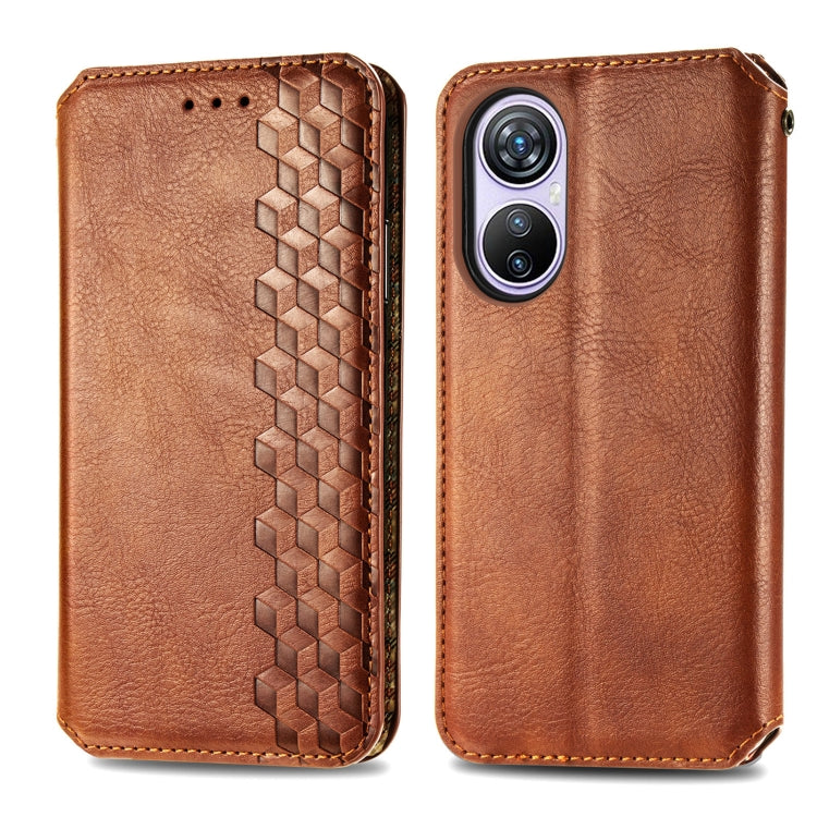 For Blackview A200 Pro Cubic Grid Pressed Magnetic Leather Phone Case(Brown) - More Brand by PMC TechLife | Online Shopping South Africa | PMC TechLife