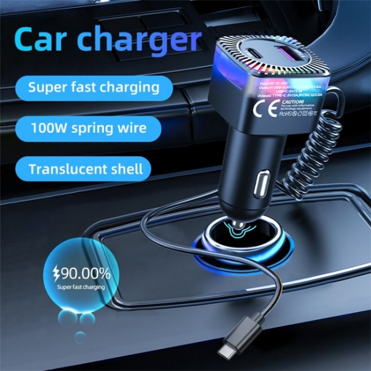 With Spring Type-C Cable USB + Type-C PD 30W Phone Fast Charging Adapter Car Charger - Car Charger by PMC TechLife | Online Shopping South Africa | PMC TechLife | Buy Now Pay Later Mobicred