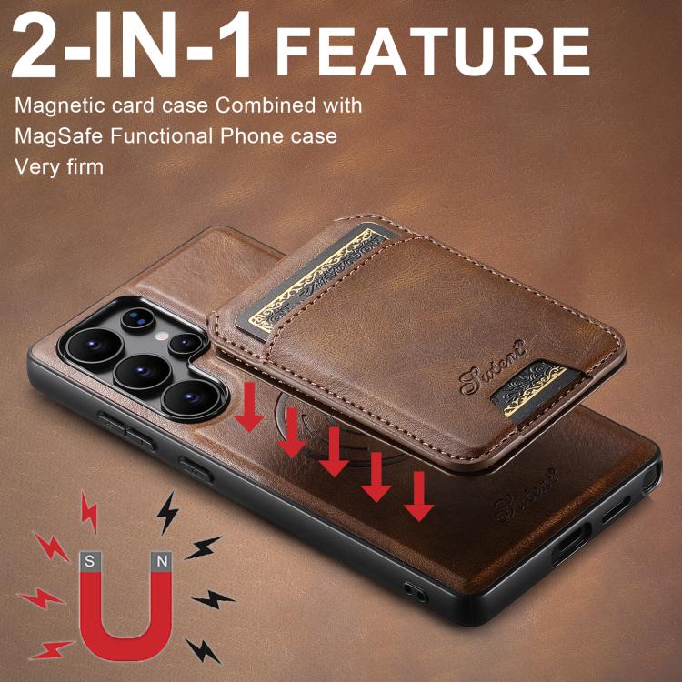 For Samsung Galaxy S25 Ultra 5G Suteni H15  Oil Eax Leather Detachable Wallet Back Phone Case(Brown) - Galaxy S25 Ultra 5G Cases by Suteni | Online Shopping South Africa | PMC TechLife | Buy Now Pay Later Mobicred